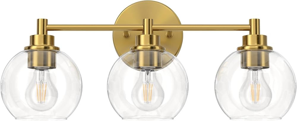 VONLUCE 3-Light Vanity Light with Globe Glass Shades, Gold Finish - Bathroom, Bedroom, Hallway, L... | Amazon (US)