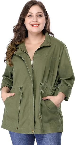 Agnes Orinda Women's Plus Size Jackets Lightweight Anorak Drawstring Utility Jacket with Pockets | Amazon (US)