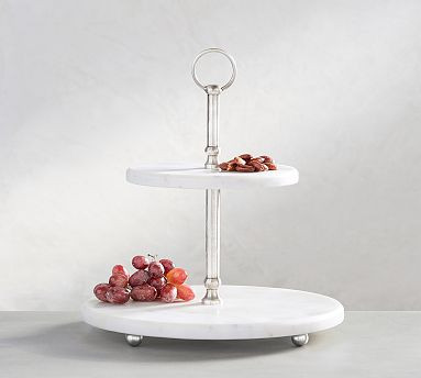 White Marble Pewter Tiered Stand | Pottery Barn (US)