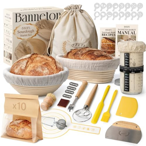 BAVIFY Sourdough Starter Kit, 9" Round & 10" Oval Banneton Bread Proofing Baskets Set with Jar, Sourdough Bread Baking Supplies Bread Making Tools, Sourdough Kit Gifts for Bakers Women | Amazon (US)