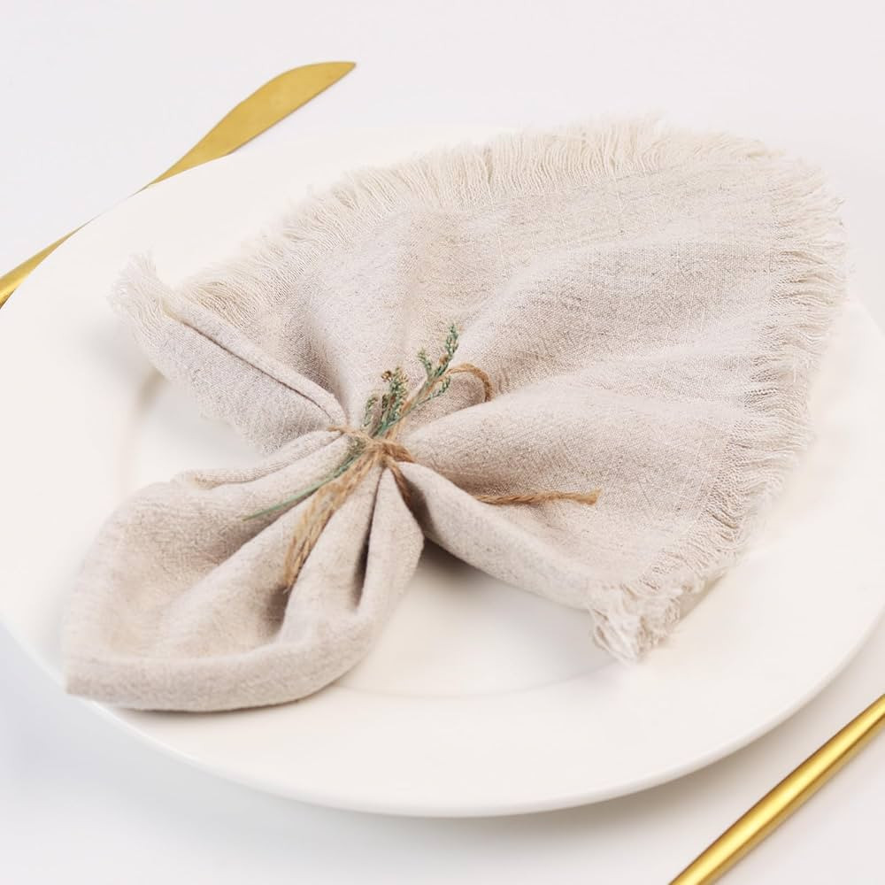 Handmade Cloth Napkins with Fringe,18 x 18 Inches Cotton Linen Napkins Set of 4 Versatile Handmad... | Amazon (US)