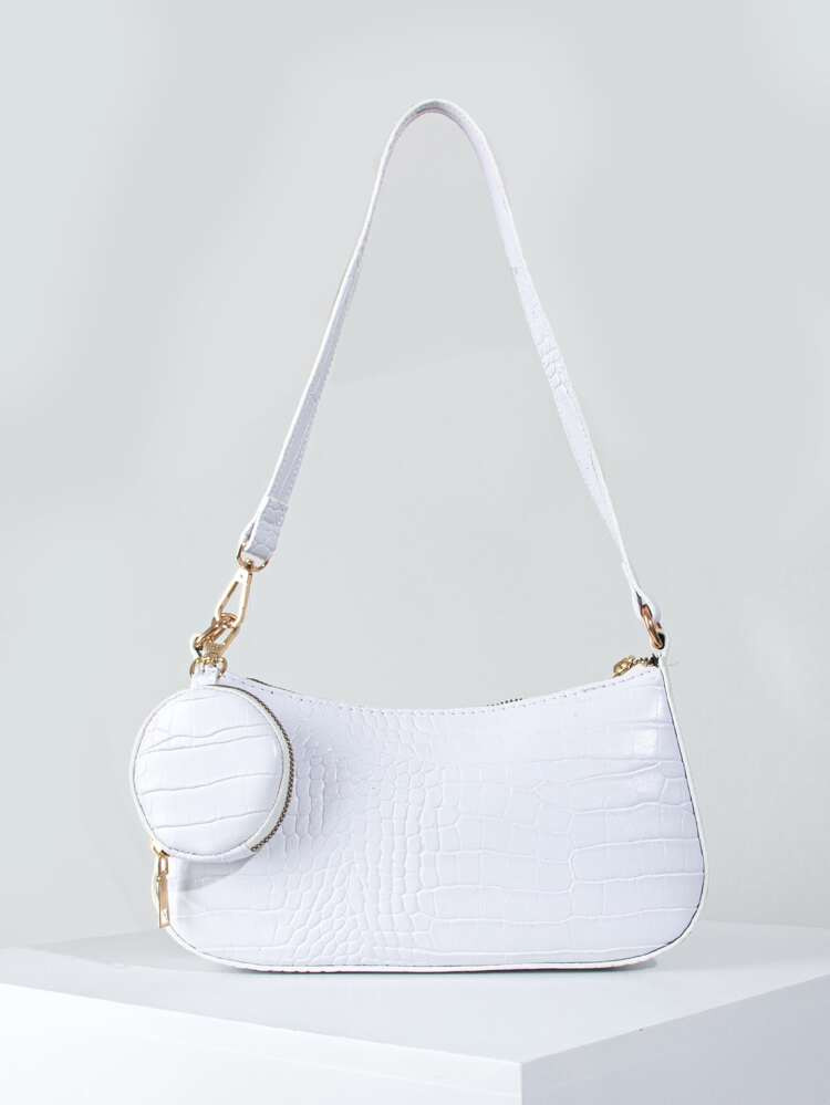 Croc Embossed Baguette Bag With Purse | SHEIN