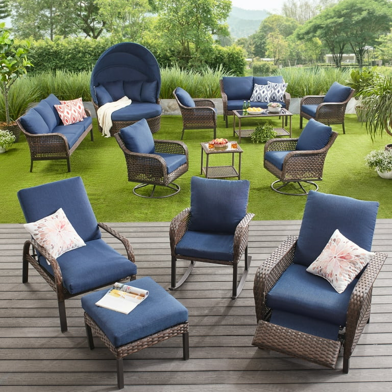 Mainstays Tuscany Ridge Wicker Outdoor Chair, Blue | Walmart (US)