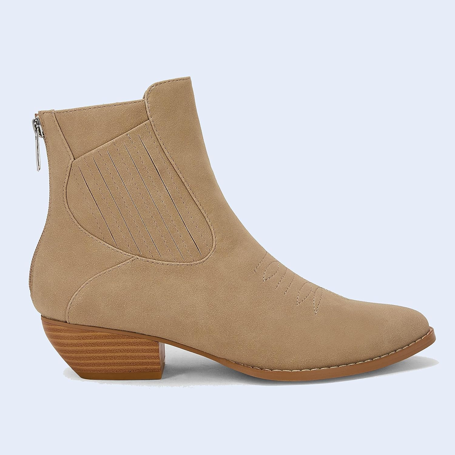 Womens Cowgirl Ankle Boots White Chunky Block Stacked Low Heel Suede Pointed Toe Comfortable Chel... | Amazon (US)