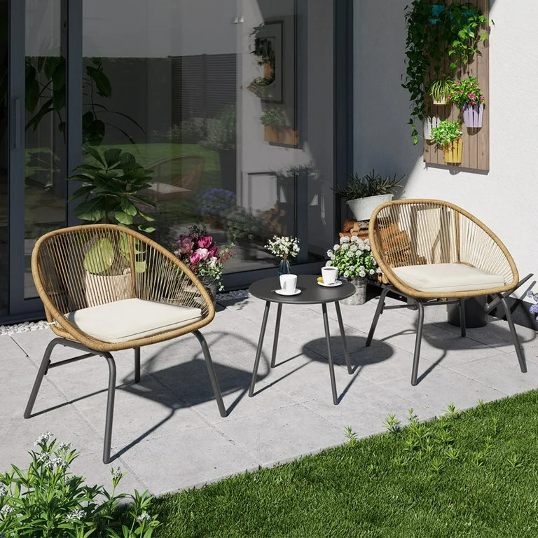 LAUSAINT HOME 3 Pieces Patio Bistro Set, 2 Chairs with Seat Cushions and 1 Coffee Table | Walmart (US)