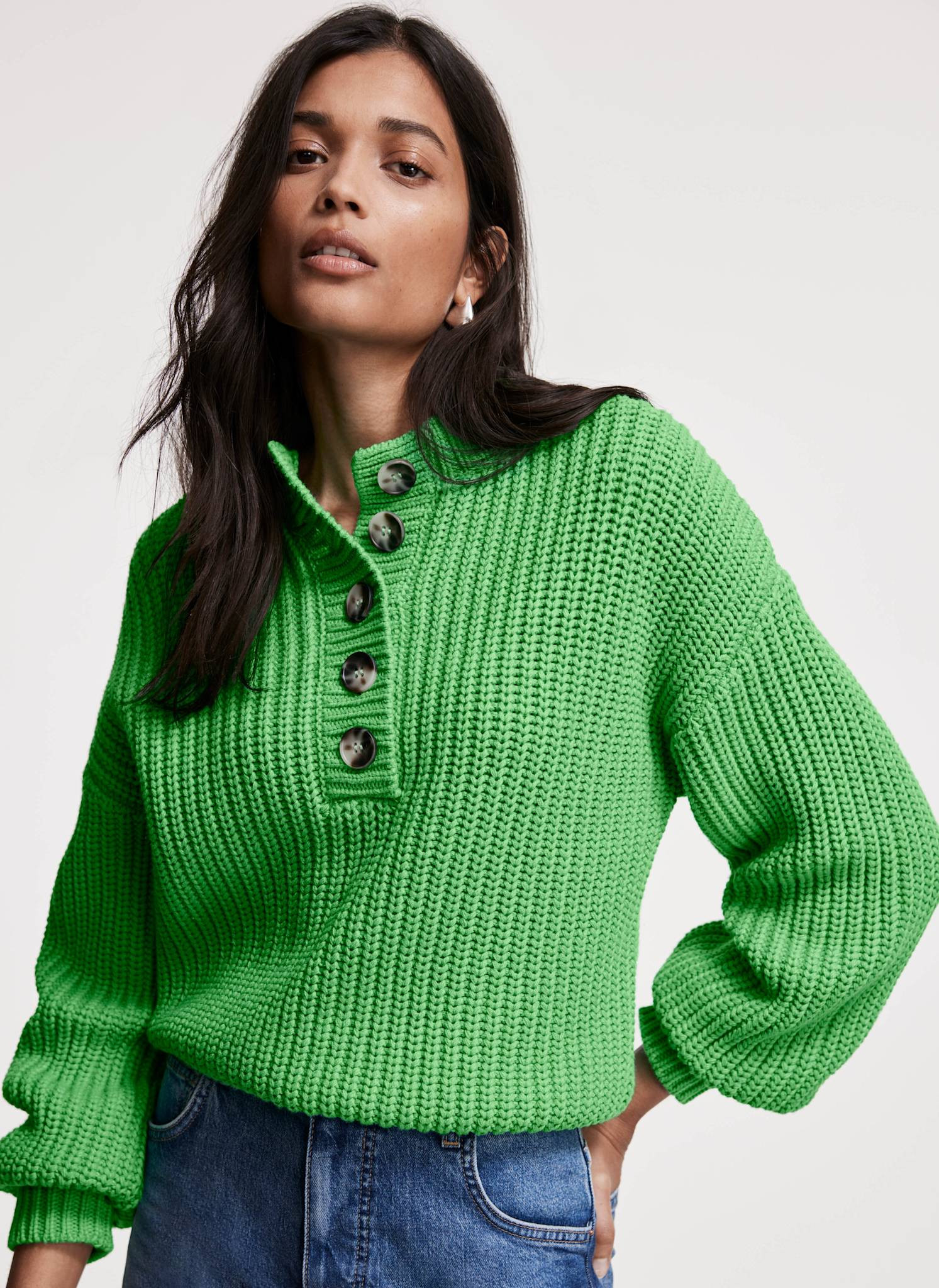 Green Button Detail Jumper | Mint Velvet