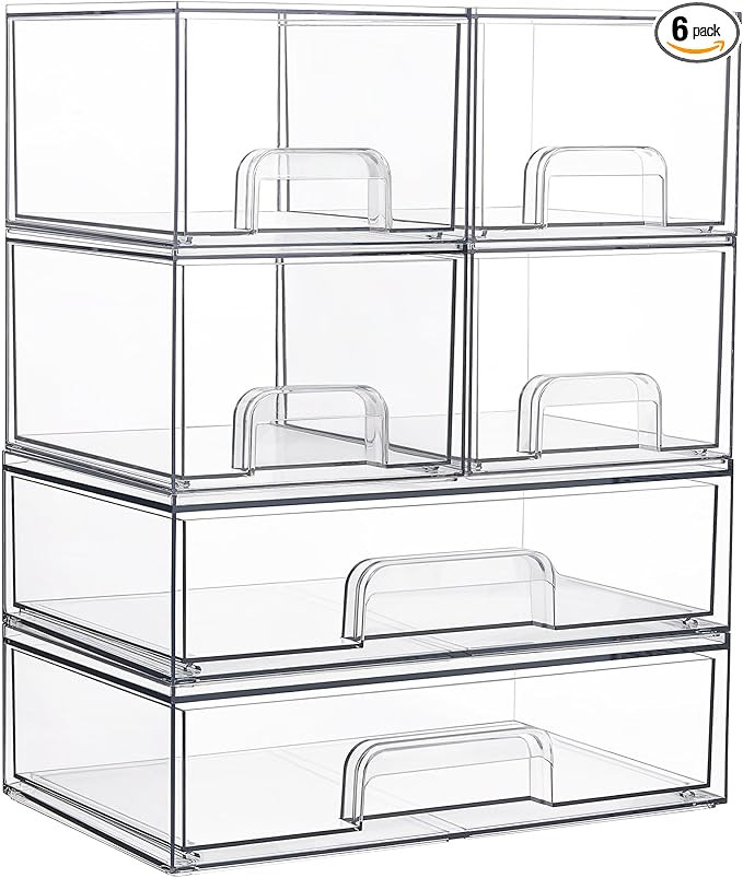 Vtopmart Stackable Storage Drawers Set of 6, Clear Plastic Organizer Bins for Bathroom Supplies,I... | Amazon (US)
