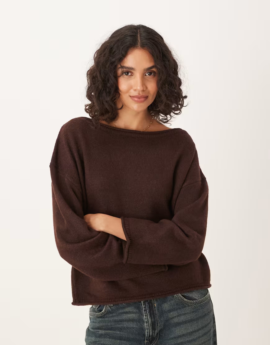 ASOS DESIGN slouchy off the shoulder sweater in chocolate-Brown | ASOS (Global)