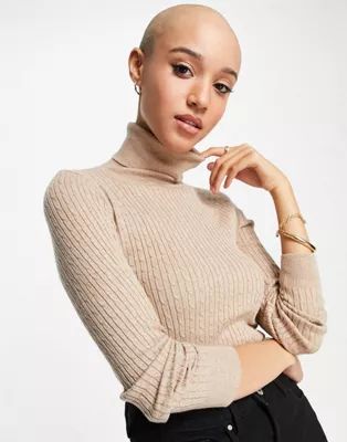 Stradivarius high neck jumper with cable knit detail in beige | ASOS (Global)