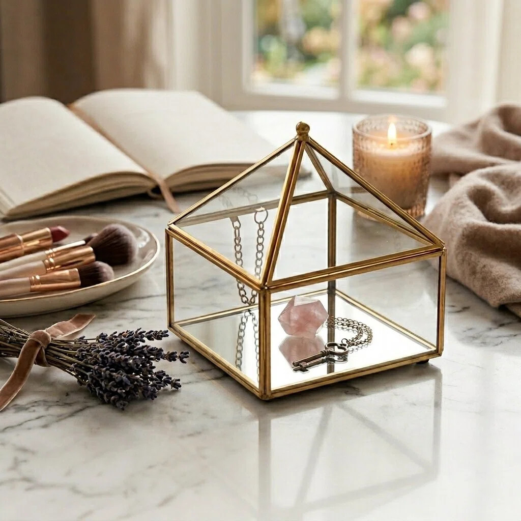Vortial Metal Framed Glass Pyramid Decorative Box | Wayfair North America