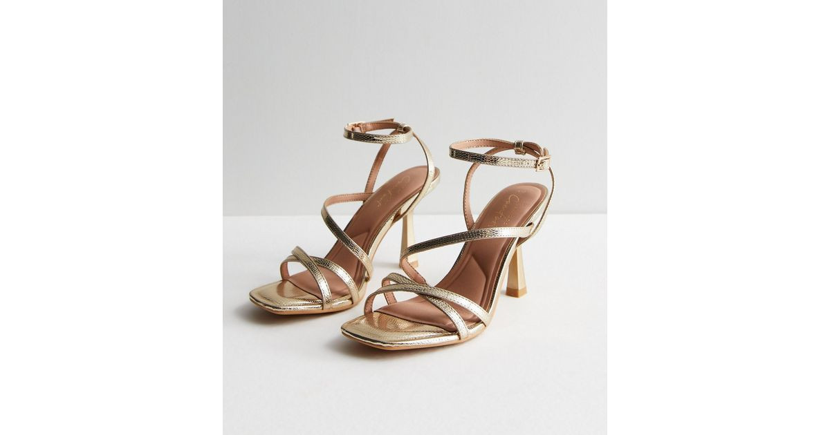 Gold Strappy Stiletto Heel Sandals | New Look | New Look (UK)