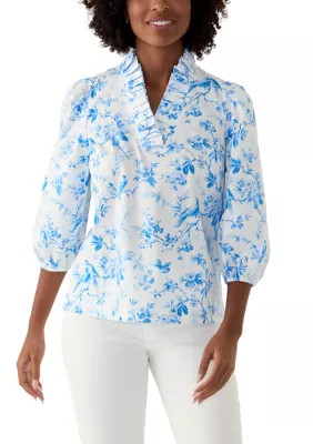 Crown & Ivy™ Women's Printed Ruffle Neck Top | Belk