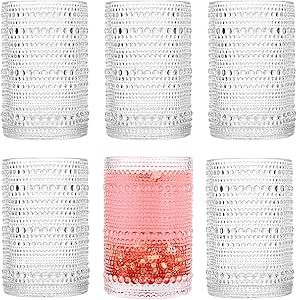 Dingerjar Hobnail Drinking Glasses set of 6（13 oz） Hobnail Water KItchen Glassware, Embossed ... | Amazon (US)