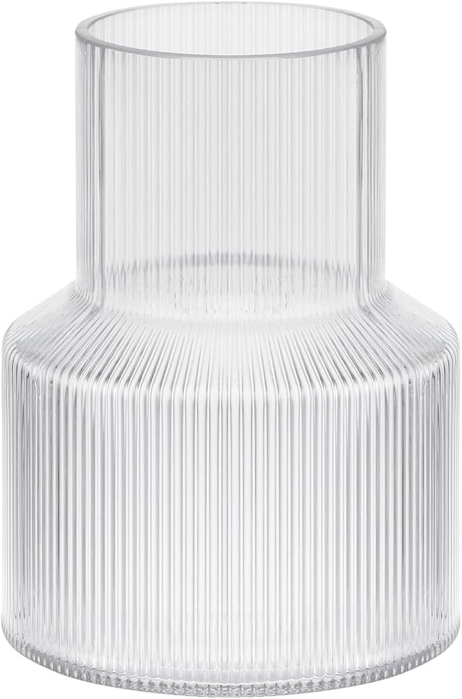 8" High Ribbed Glass Vase, Glass Flower Vase, Fluted Clear Vases for Lego Flower Bouquet, Modern ... | Amazon (US)