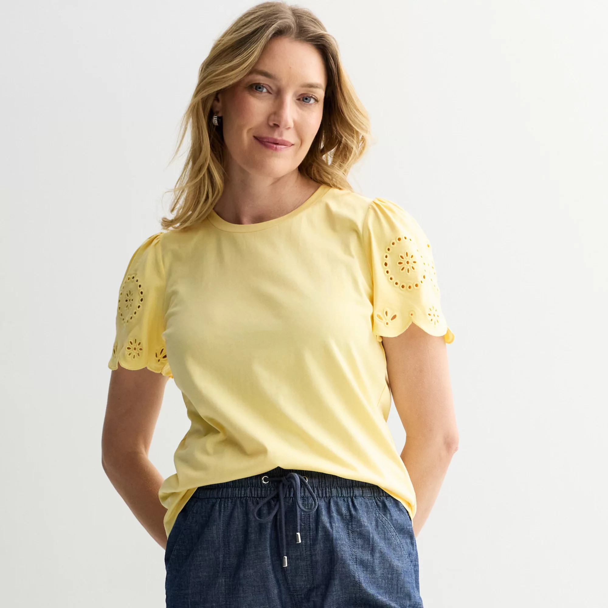 Women's Croft & Barrow® Eyelet Sleeve Top | Kohl's