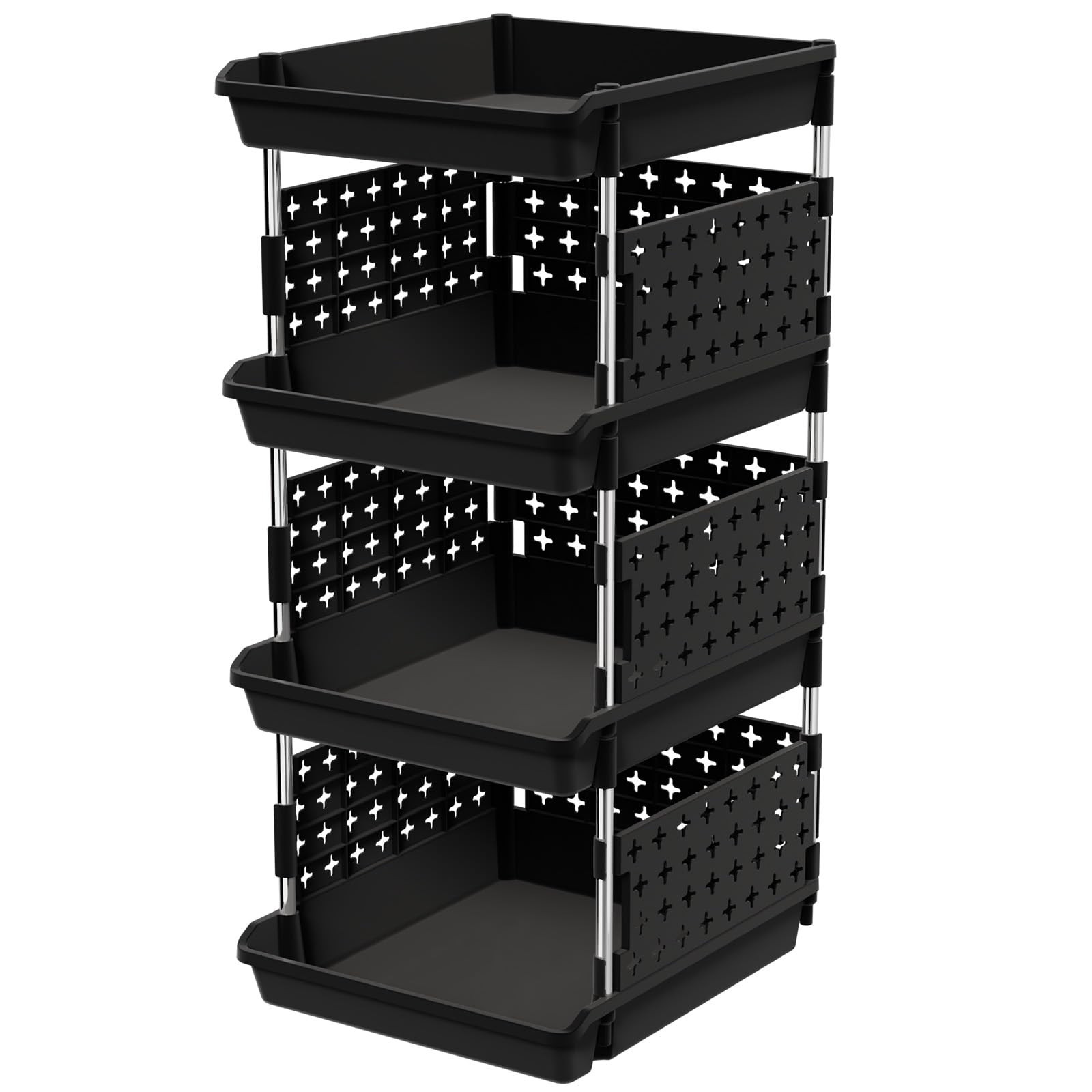 Lifewit Plastic Stackable Storage Baskets, 4 Tier Stacking Bins for Food and Clothes, Multifuncti... | Amazon (US)
