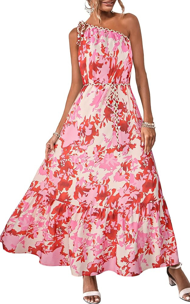 ECOWISH Womens Summer Maxi Dress Casual One Shoulder Midi Dresses Beach Vacation Boho Floral Long... | Amazon (US)