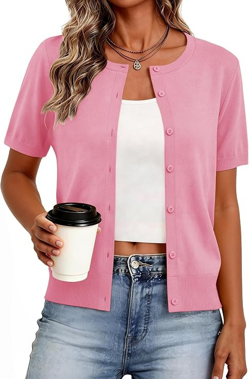 Womens Cardigan Sweaters Lightweight Long Sleeve Button Down Knit | Crew Neck Open Front Ribbed S... | Amazon (US)