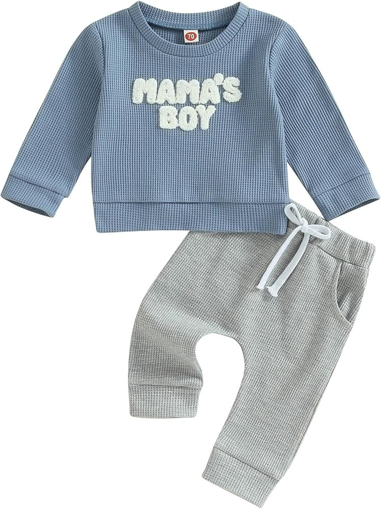 TheFound Toddler Baby Boy Outfit Mamas Boy Baby Clothes Long Sleeve Sweatshirt Jogger Pants Cute ... | Amazon (US)