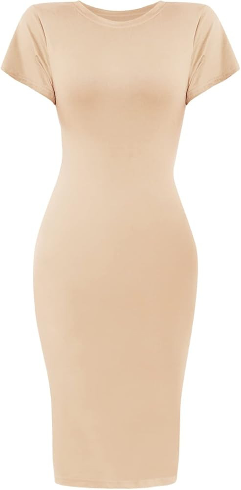 wjiNFDFGWomens Dresses Summer Round Neck Short Sleeves Comfortable Soft Fit Knee Length Outerwear... | Amazon (US)