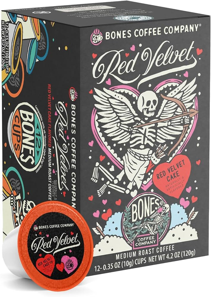 Bones Coffee Company Red Velvet, Red Velvet Cake Flavored Coffee Pods, Low Acid Medium Roast Sing... | Amazon (US)