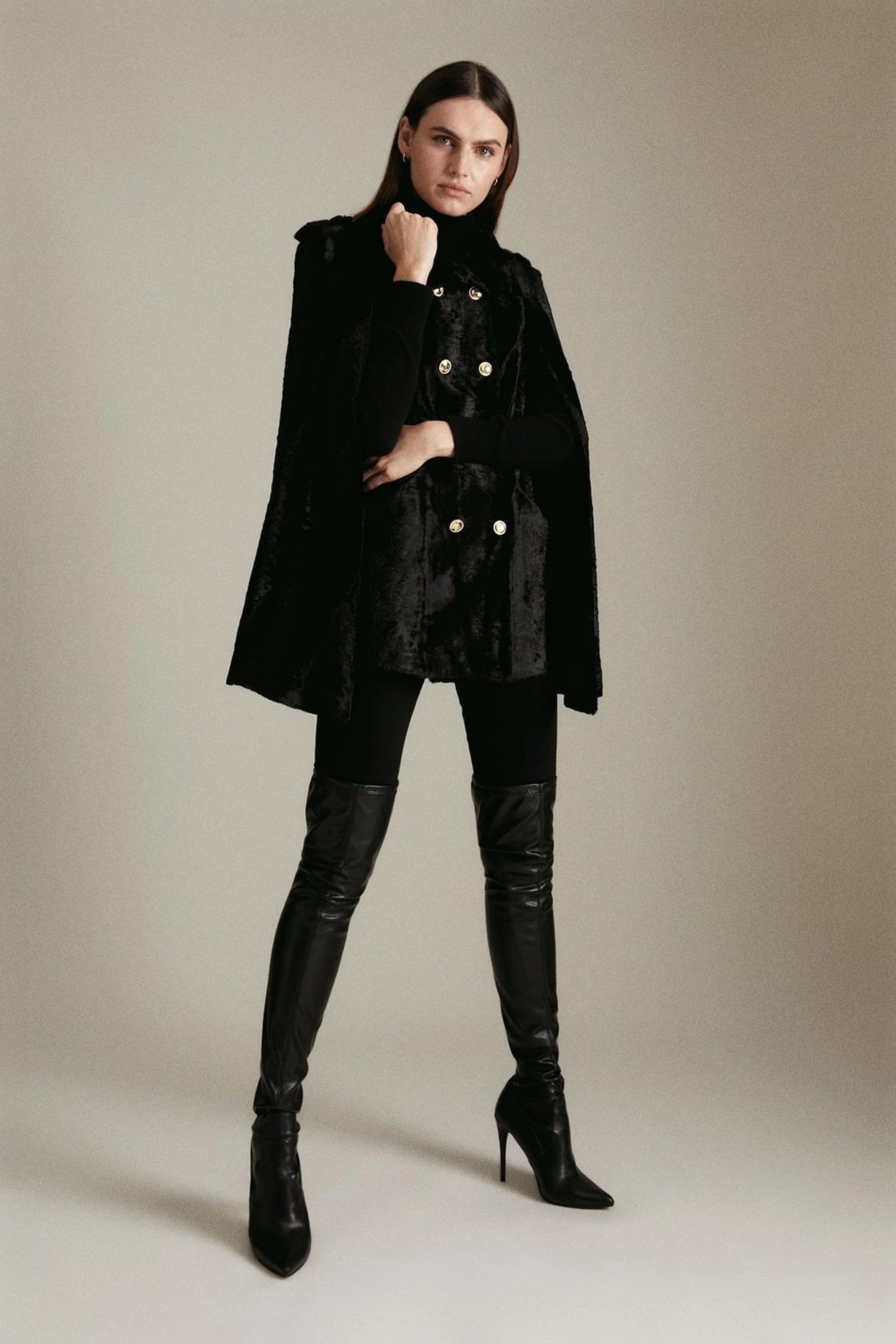 Signature Ponyskin Military Cape | Karen Millen UK & IE