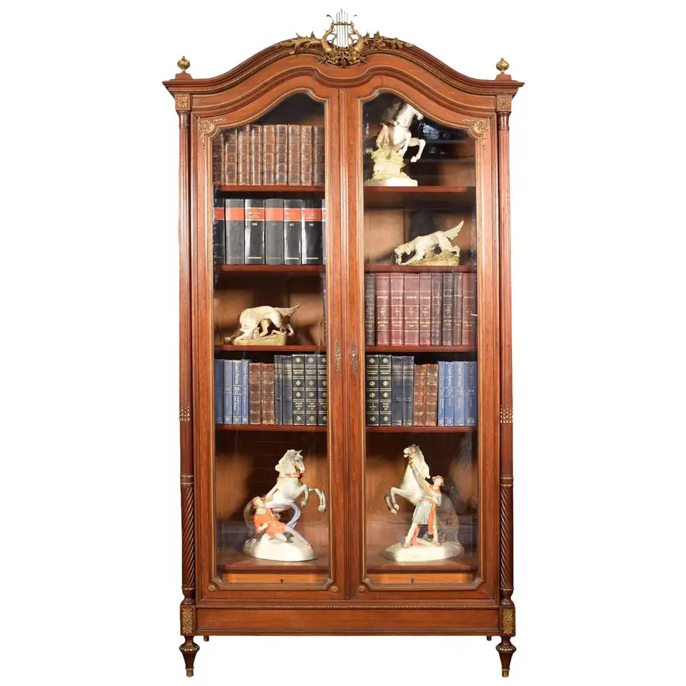 French Gilt Brass Mounted Mahogany Bookcase | 1stDibs