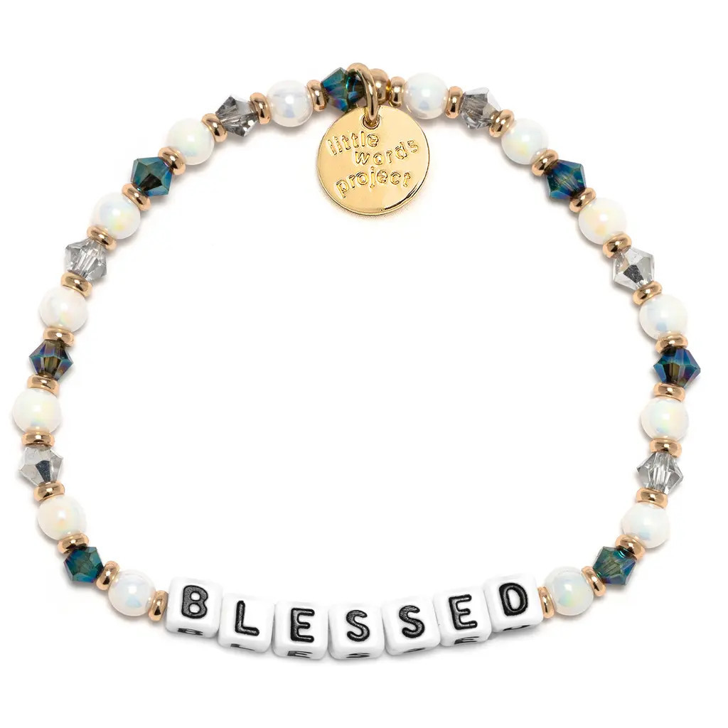 Little Words Project Blessed Beaded Stretch Bracelet in White at Nordstrom, Size Small | Nordstrom