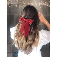 Dusty Rose Velvet Hair Bow, Brigitte Bow Barrette | Slim, Red Barrette, Christmas | Etsy (US)