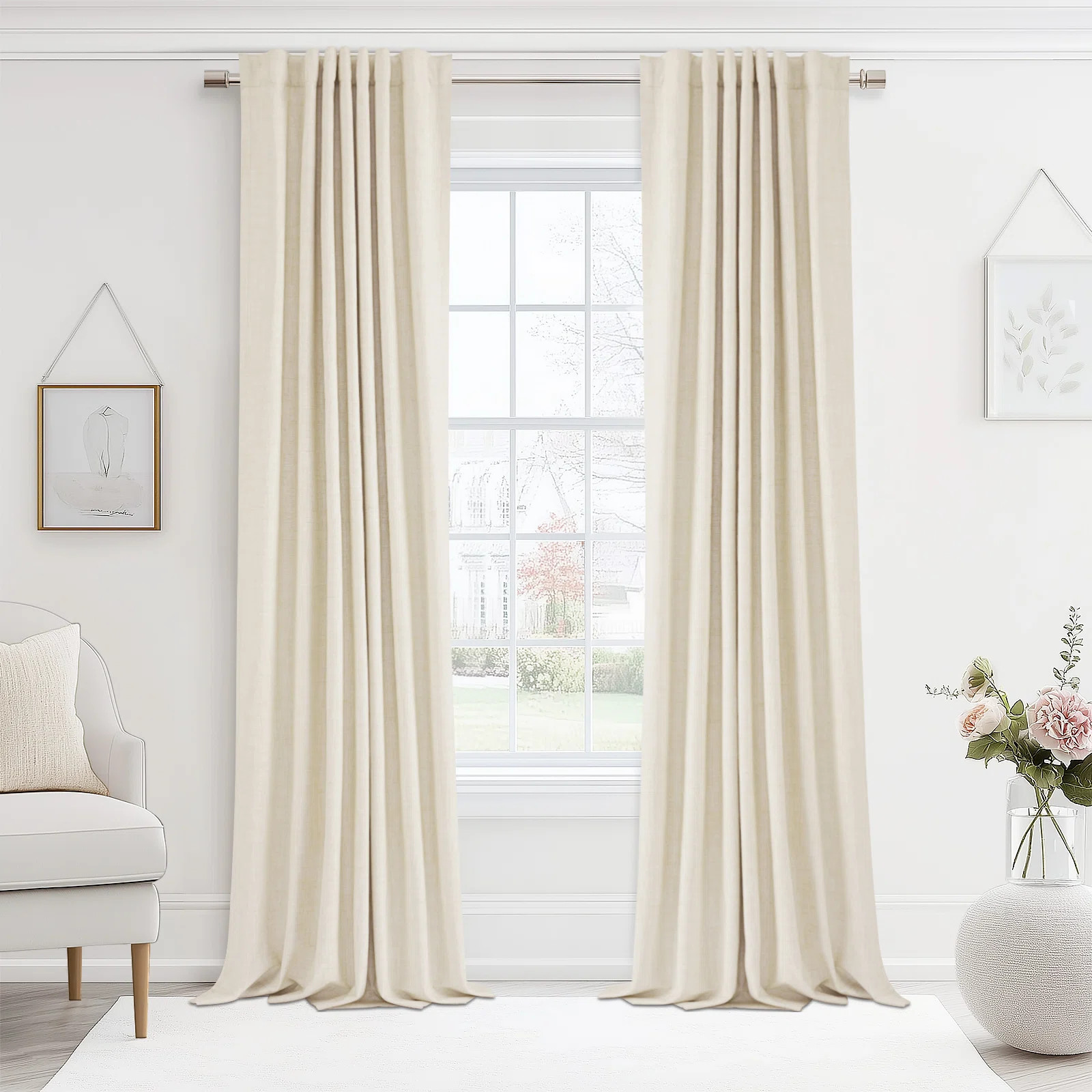 100% Blackout Linen Textured Curtains Solid Thermal Insulated  Drapes for Bedroom Living Room (50... | Wayfair North America