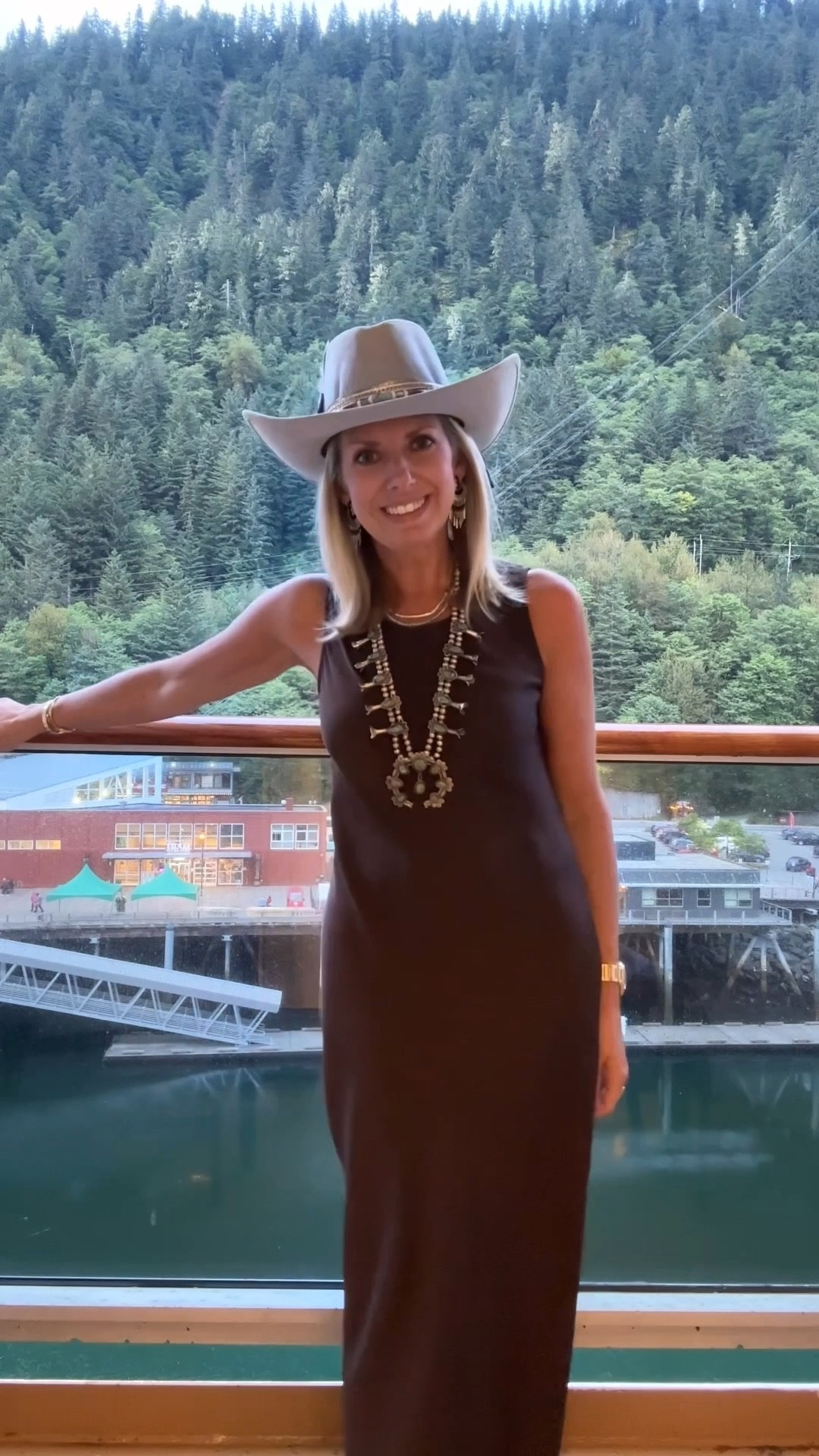 Simple brown satin maxi dress, but make it western! Just add a sweater as it’s getting cooler. Comes in many colors - I bought the burgundy also!

Cowgirl
Western themed
Turquoise Squash blossom necklace silver
Diamond ring
Fringe earrings
Cowboy hat 
fine jewelry
Gold necklace 
Strappy nude sandals
Alaska work Outfit 
Fall winter 

#LTKWorkwear #LTKStyleTip #LTKFindsUnder100