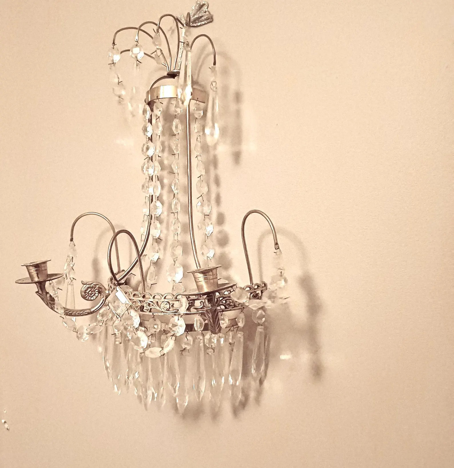 Vintage Brass and Crystal Wall Sconce Swedish Gustavian Style Two-arm Candelabra, Set of Two - Et... | Etsy (US)