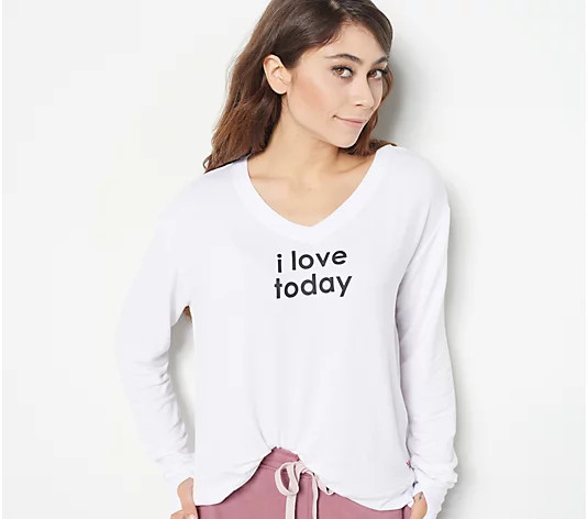 Peace Love World Brushed French Terry V-Neck Top - QVC.com | QVC