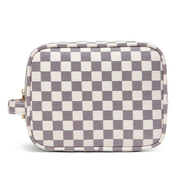 Daisy Rose Luxury Checkered Make Up Bag | PU Vegan Leather Cosmetic Toiletry Travel bag (Cream) | Walmart (US)