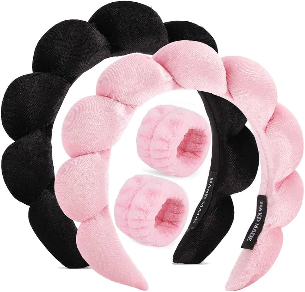 Velvet Headband Set for Face Washing, Makeup and Skincare - Puffy Headbands with Face Wash Wristb... | Amazon (US)