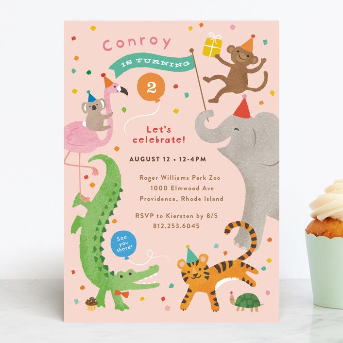 "confetti crew" - Customizable Children's Birthday Party Invitations in Beige or Brown by Jennife... | Minted