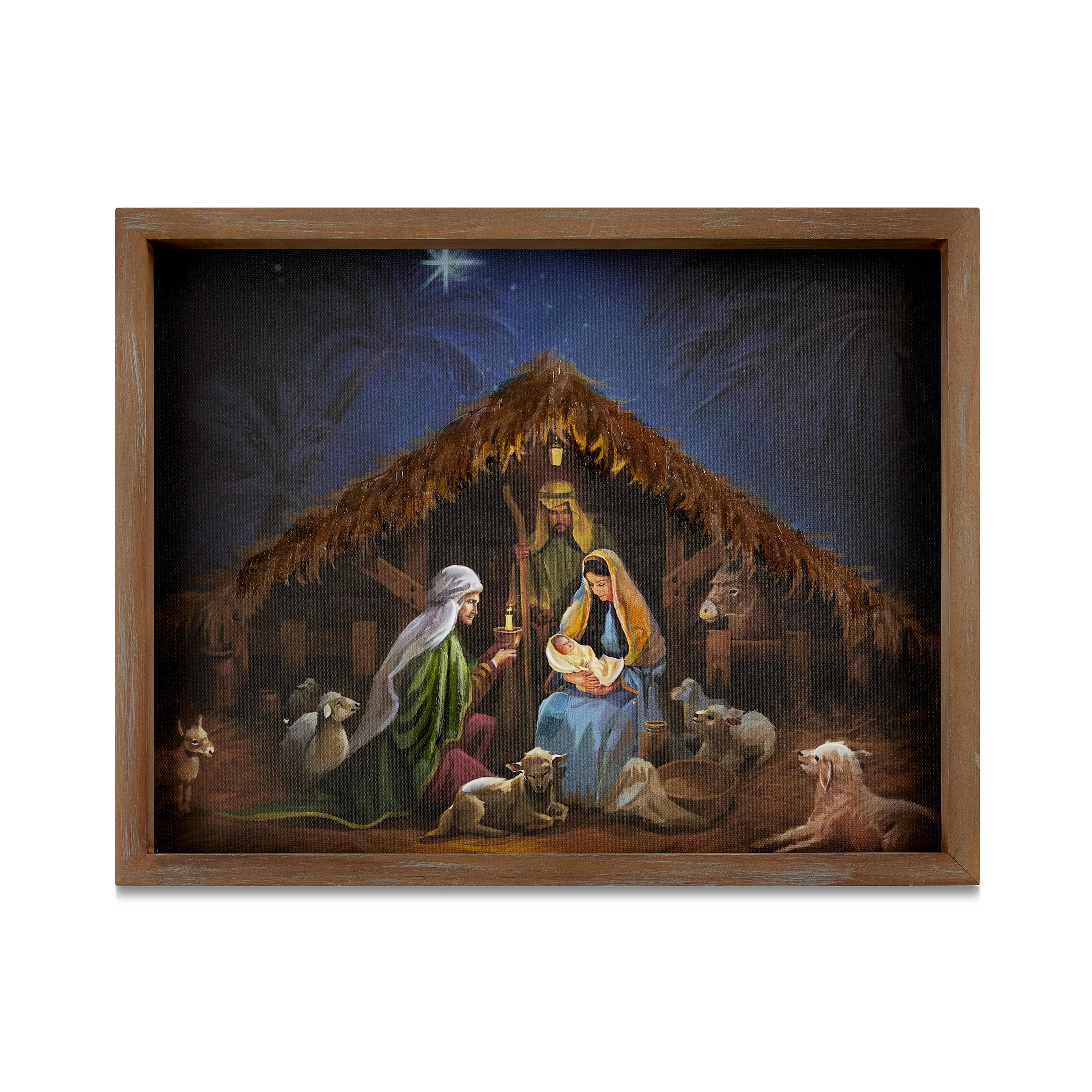 Gathering in the Nativity Reclaimed Wood Framed Embellished Canvas Print Christmas Wall Art, 14 i... | Walmart (US)