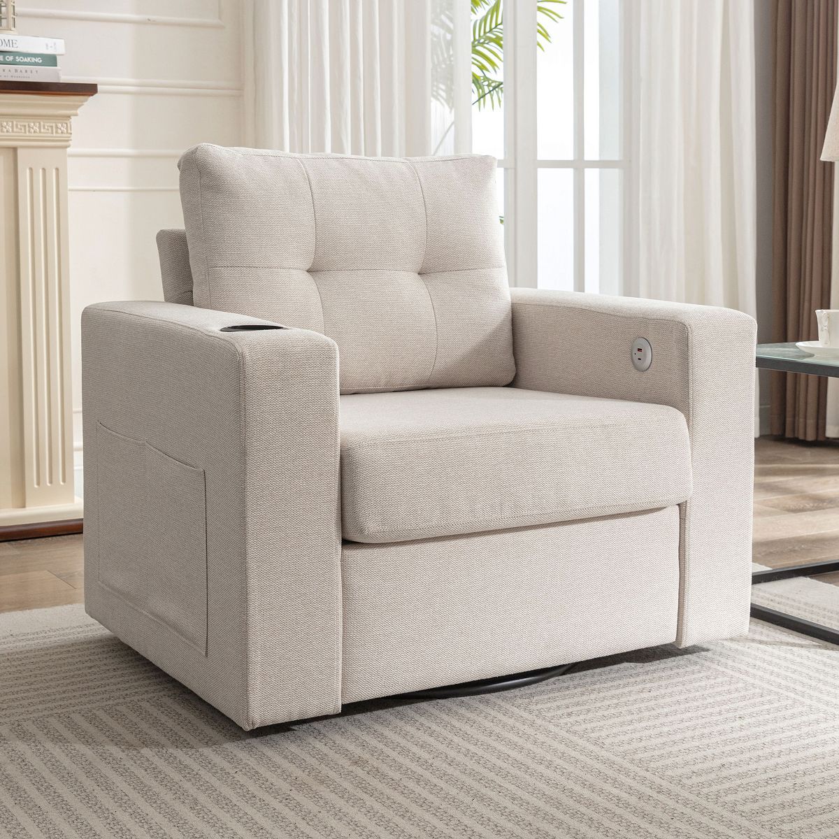 38.6" Modern Accent 90 Degree Swivel Chair with Drink Holder, Soft Velvet Sofa Chair 4A - ModernL... | Target