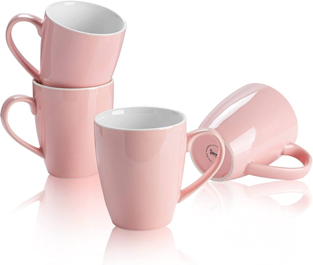Sweese Porcelain Mugs - 16 Ounce (Top to the Rim) for Coffee, Tea, Cocoa, Set of 4, Pink | Amazon (US)
