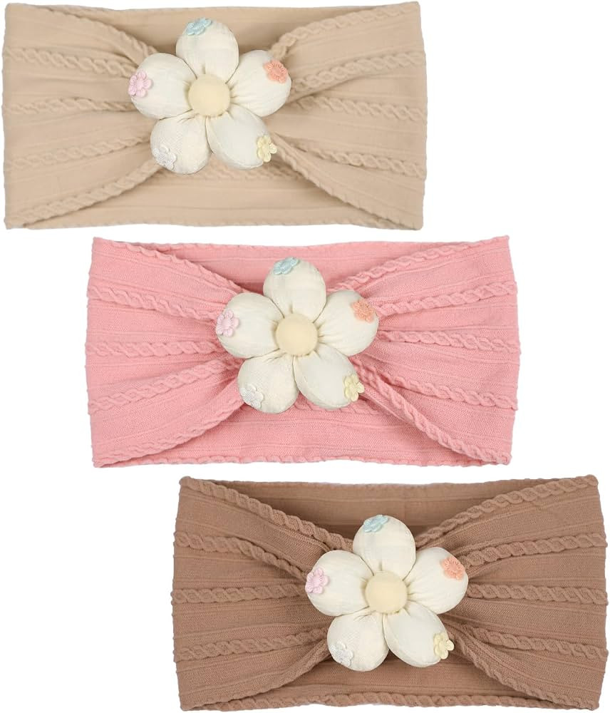 Diadema de 3 piezas con diseño de flores, de nailon, suave, cómoda, elástica, para baby shower... | Amazon (US)