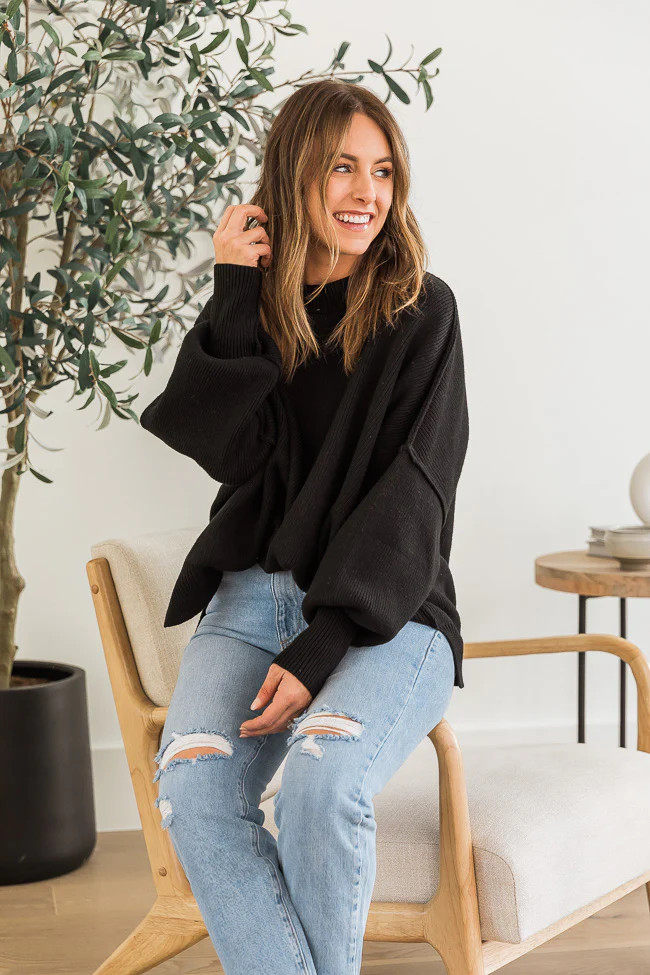 DARYL-ANN DENNER X PINK LILY Danielle Black Oversized Crew Neck Sweater | The Pink Lily Boutique