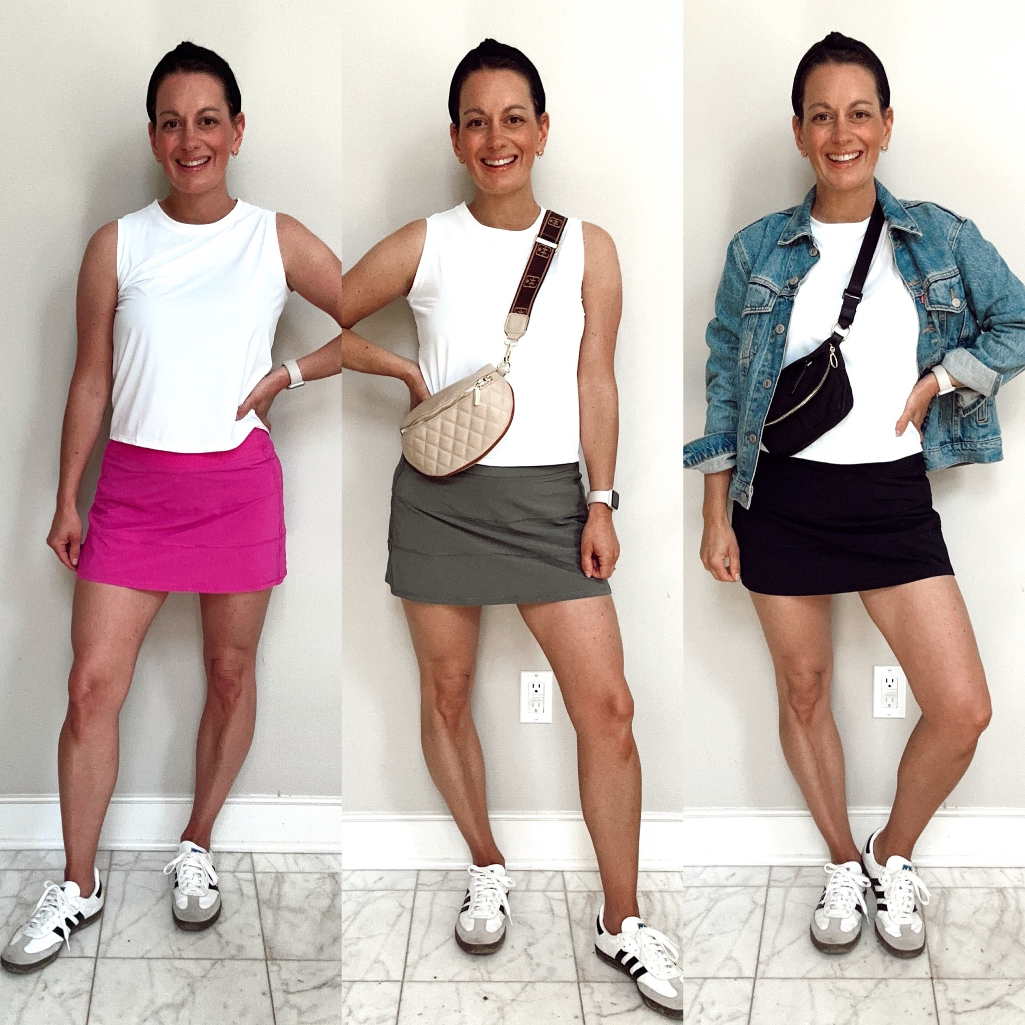 Amazon look for less tennis skort! Runs true to size or size up if in between. Wearing a small.  Amazon workout tank is not see through and is the perfect length.



#LTKActive #LTKover40 #LTKfindsunder50