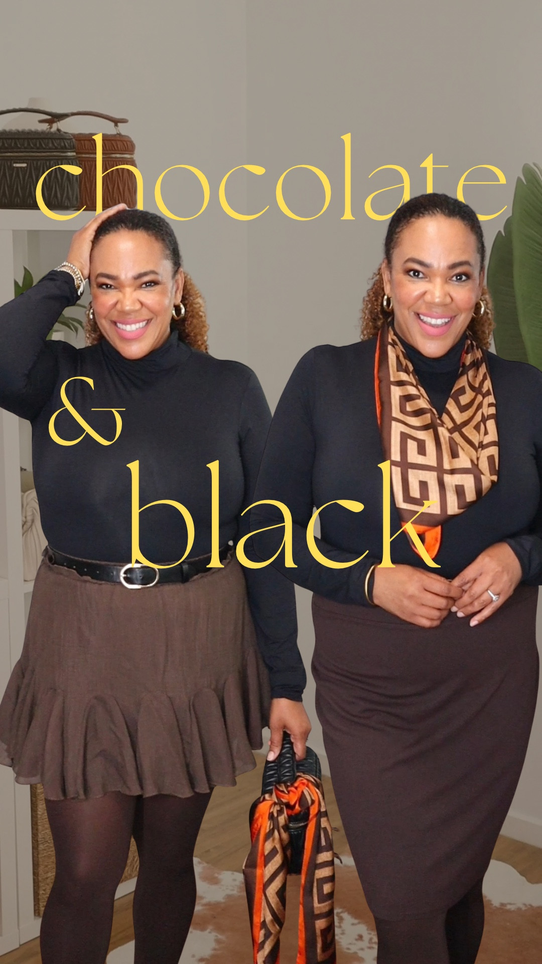 🍫+ 🖤 - One of my favorite color combos - restyled for work or weekend! Bodysuits is an xl, skort xl, pencil skirt 2xl. 

#LTKOver40 #LTKWorkwear #LTKMidsize