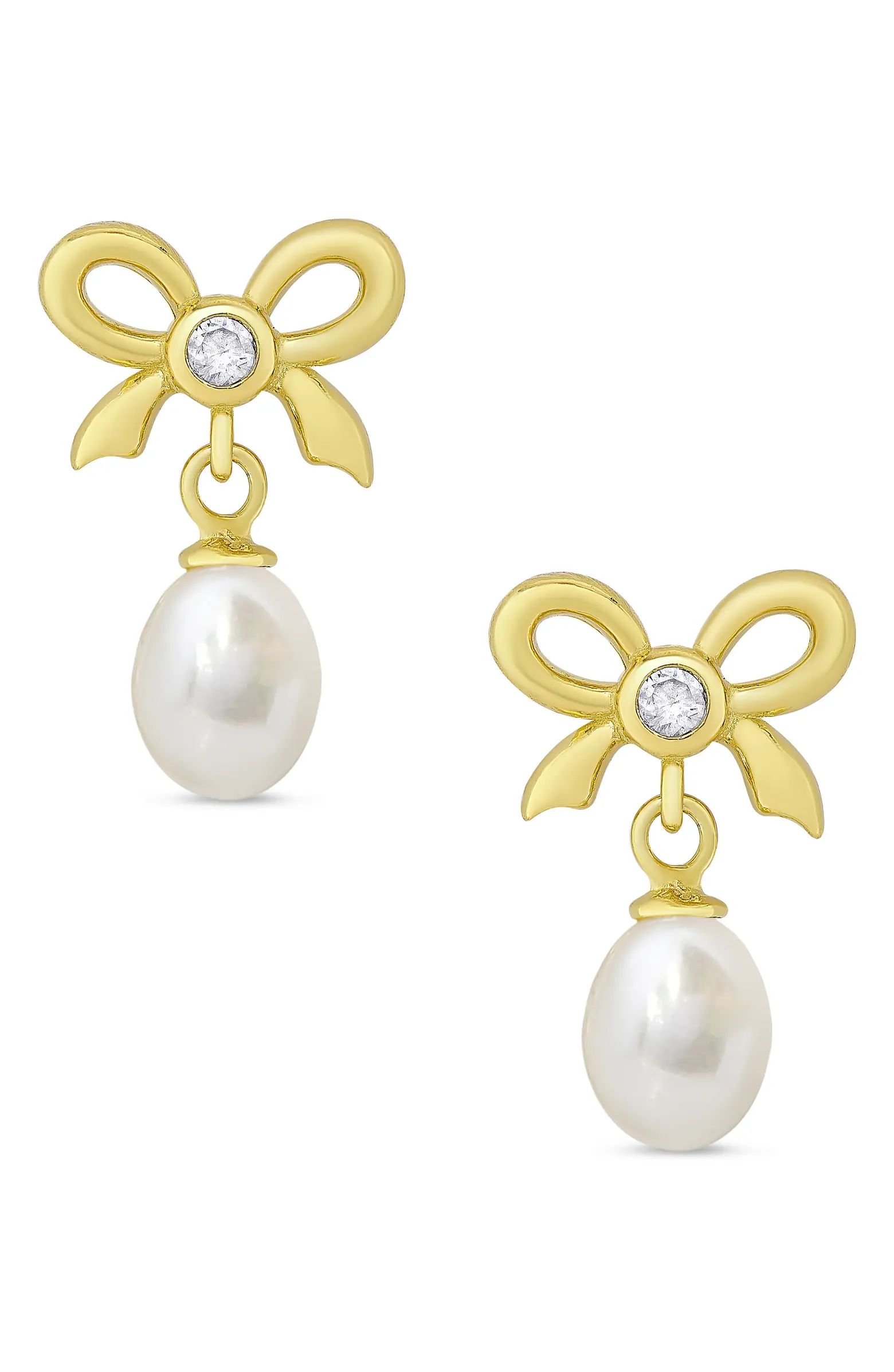 Lily Nily Kids' Cubic Zirconia & Pearl Bow Drop Earrings | Nordstrom | Nordstrom