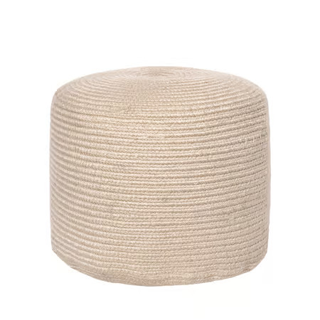 Beige Braided Cable Indoor/Outdoor Pouf 14" H x 20" W x 20" D | Rugs USA