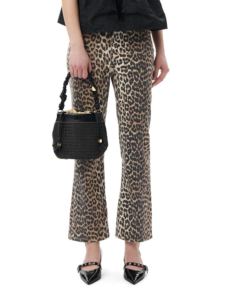 Women's Leopard Bell Bottom Jeans Cropped Mid Rise Stretchy Cheetah Print Flared Demin Pants | Amazon (US)