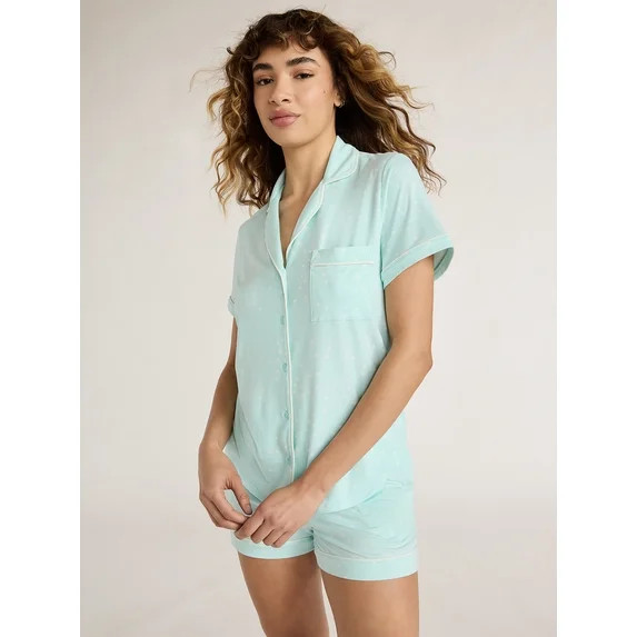 Joyspun Women's Dreamy Soft Collection Notch Collar Top and Shorts Pajama Set, 2-Piece, Sizes XS-... | Walmart (US)