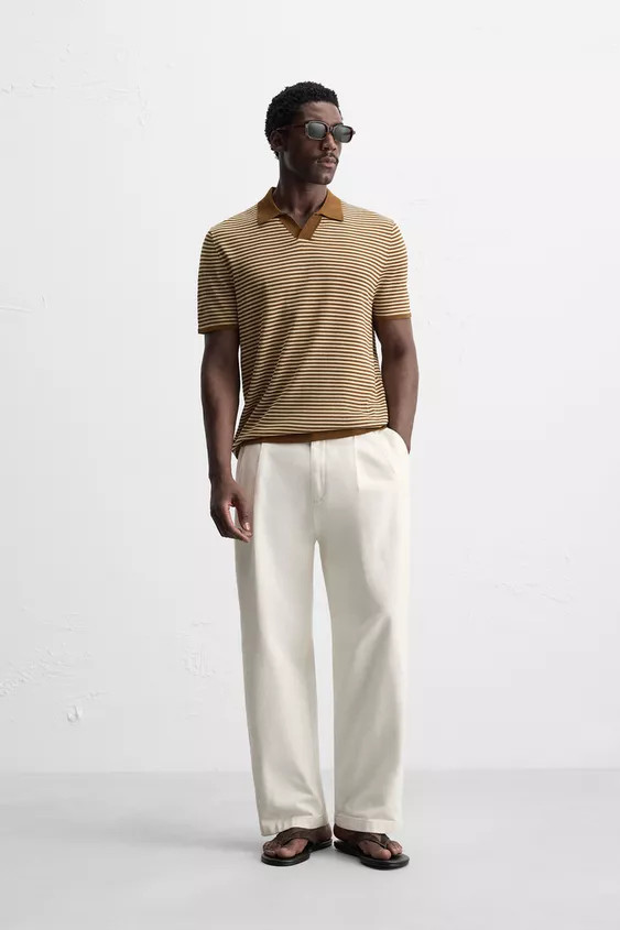STRIPED KNIT POLO SHIRT | Zara US