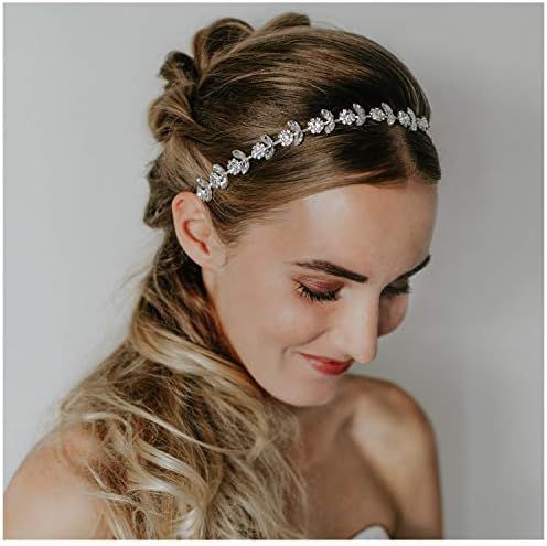 SWEETV Rhinestone Bridal Headpiece Crystal Wedding Headband Silver Hair Accessories for Bride Flower | Amazon (US)