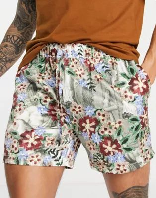 ASOS DESIGN co-ord slim shorter shorts with elasticated waist in satin floral print | ASOS (Global)